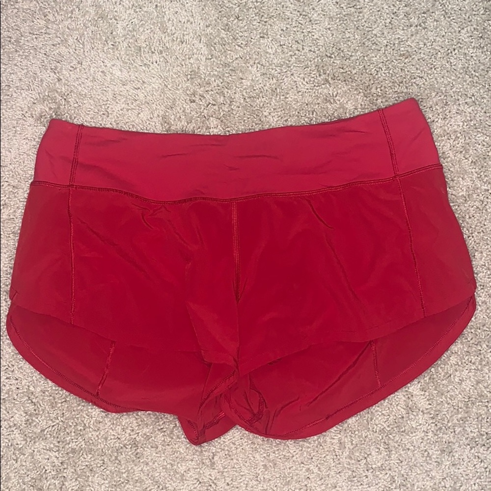 Red Size Four Lululemon shorts